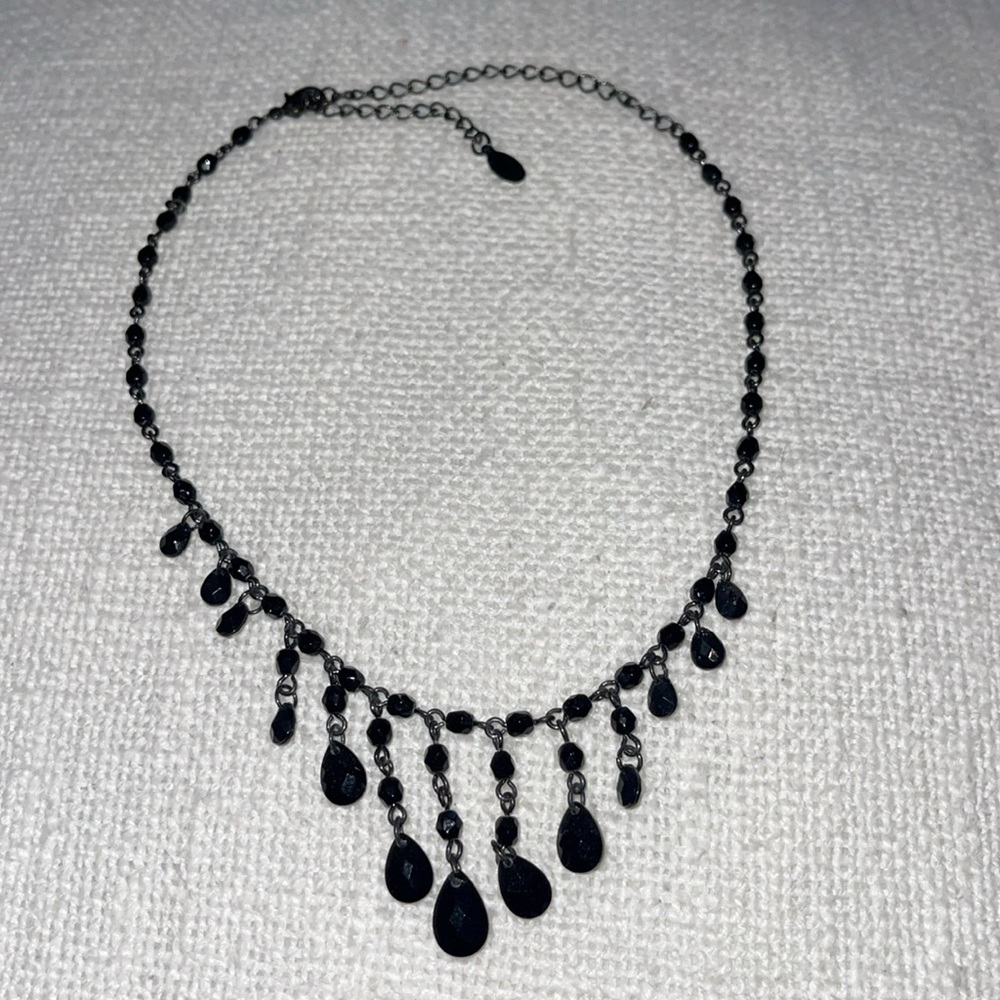 Black Glass Beaded Necklace